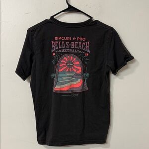 Rip Curl Black Bells Beach Graphic Tee with pink and Teal Accents